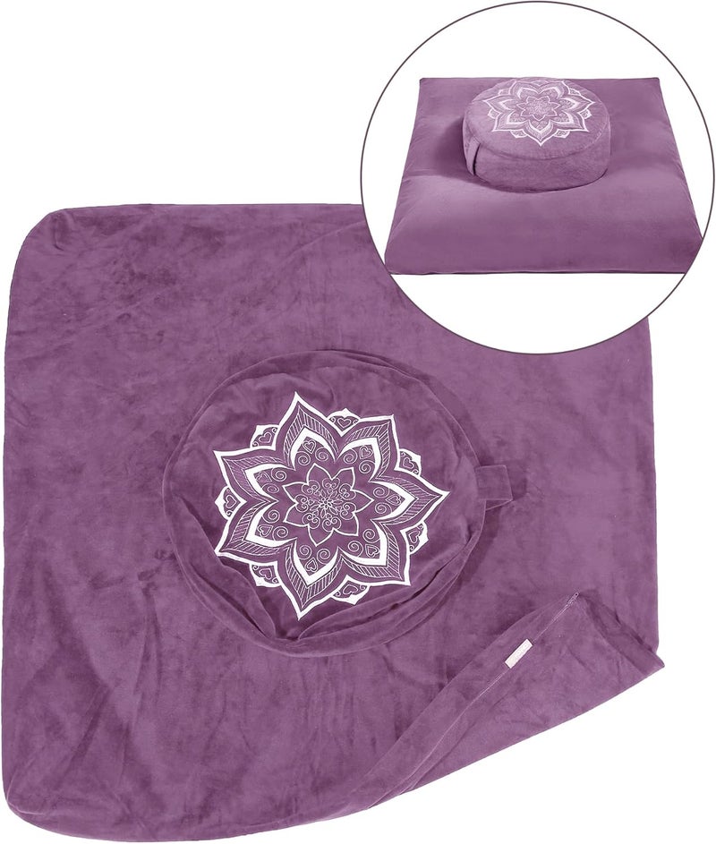 hunnidspace Meditation Zafu Cushion Set with Buckwheat Hulls & Memory Foam - Ergonomic Support for Yoga & Sitting - Removable Machine-Washable Luxury Velvet Cover - for Adults and Kids (Purple（COVER ONLY）) - Image 2